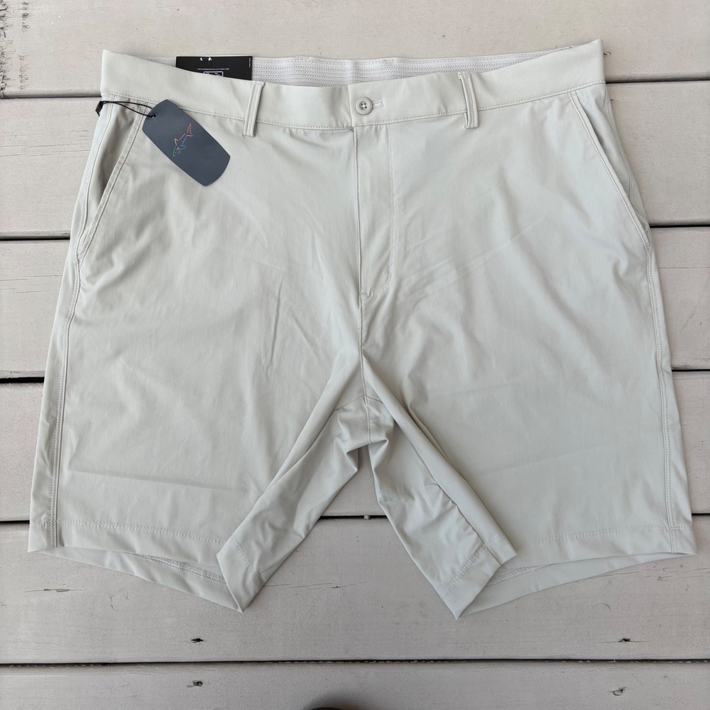 Greg Norman Performance Stretch Golf Shorts Men's 38 Beige Nylon Spandex UPF Sun